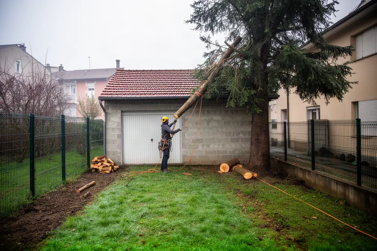 Abattage contrôlé dans un jardin de Saint-Étienne