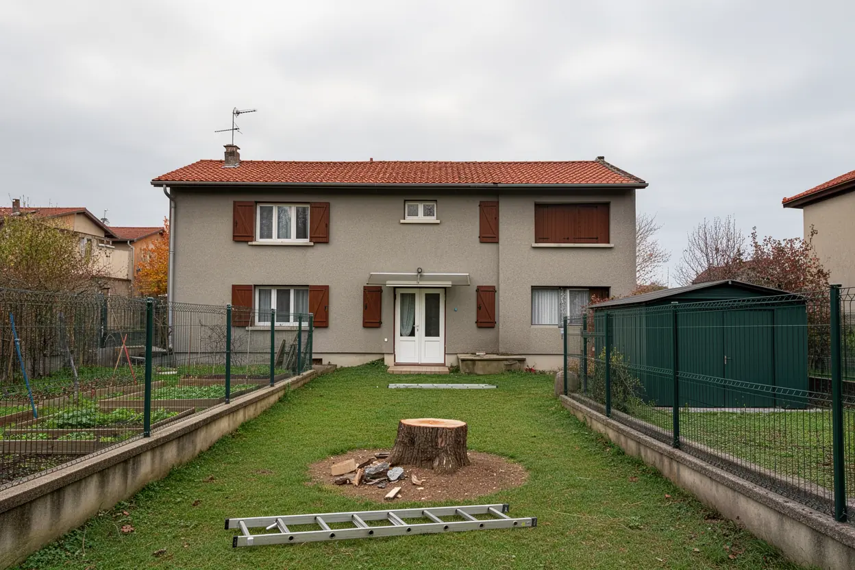 Jardin dégagé après démontage d'épicéa à Saint-Chamond