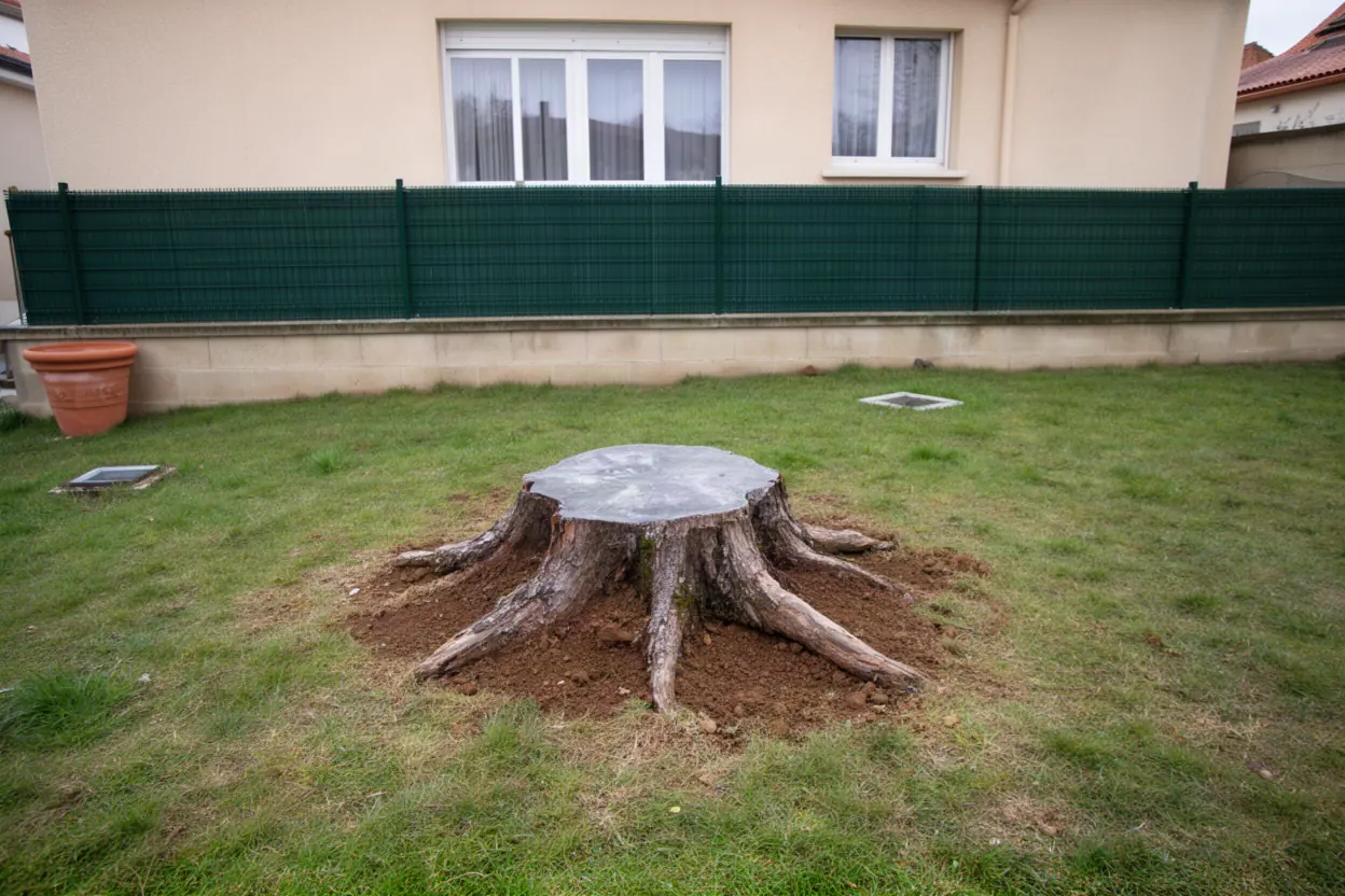 Souche contre clôture à Saint-Priest-en-Jarez