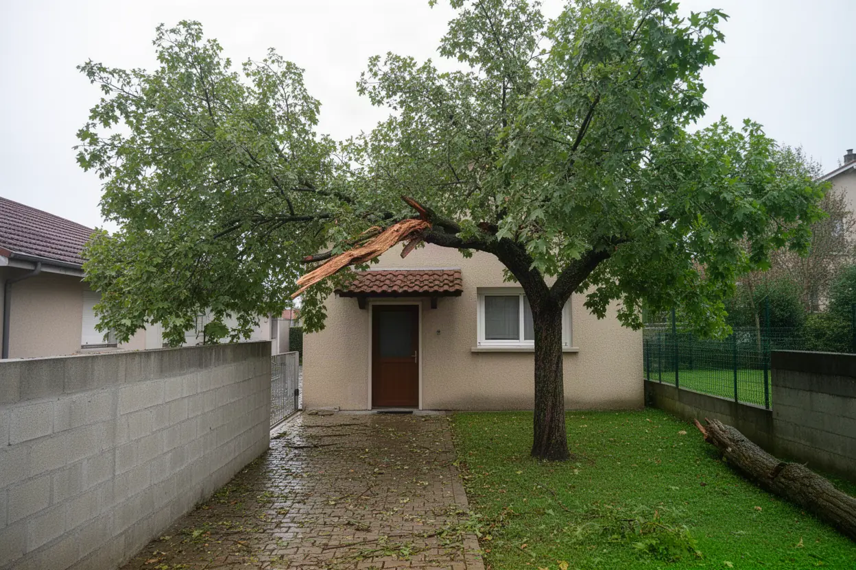 Branche fendue après tempête à Saint-Priest-en-Jarez